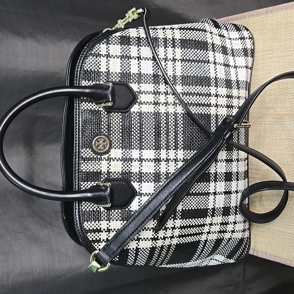 *SALE PRICE Tory Burch Black and Cream Checkered Satchel EUC - Picture 5 of 16
